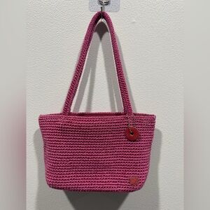 The Sak Women's Crochet Woven Handbag Purse Magenta Bag Braided t3